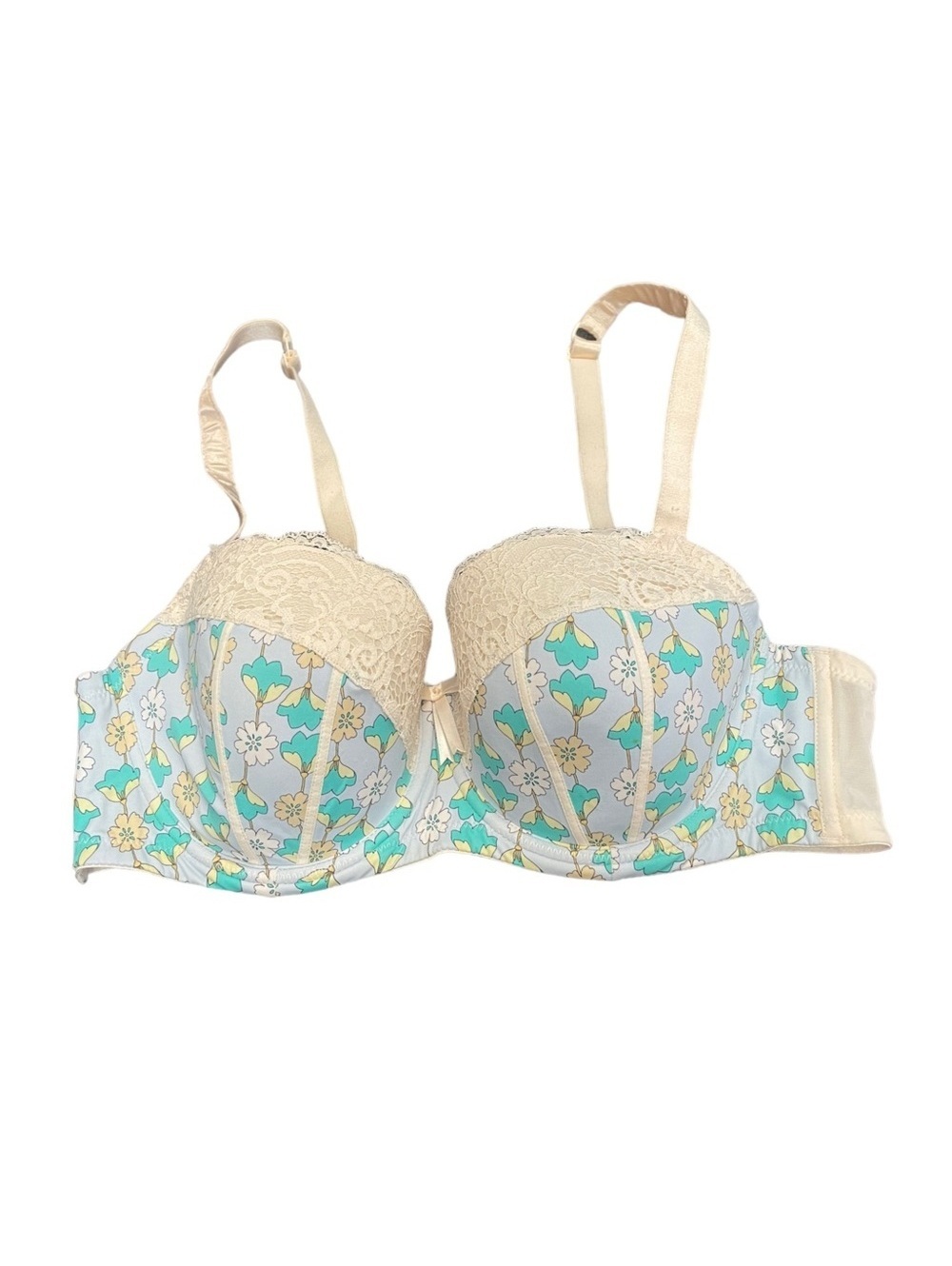City Chic blue, green, and ivory floral padded bra 38D